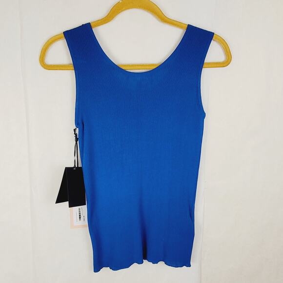 NWT Rochas Paris Blue Ribbed Logo Tank Top Size XL Designer Luxe Minimalist - Picture 2 of 13